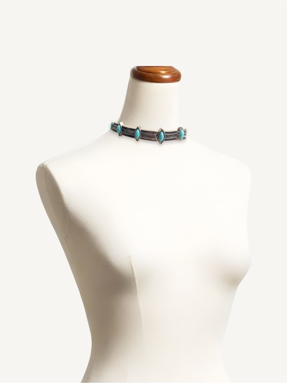 Sterling Silver Sheet Choker Necklace Turquoise Cabochons Indigenous Artist Made